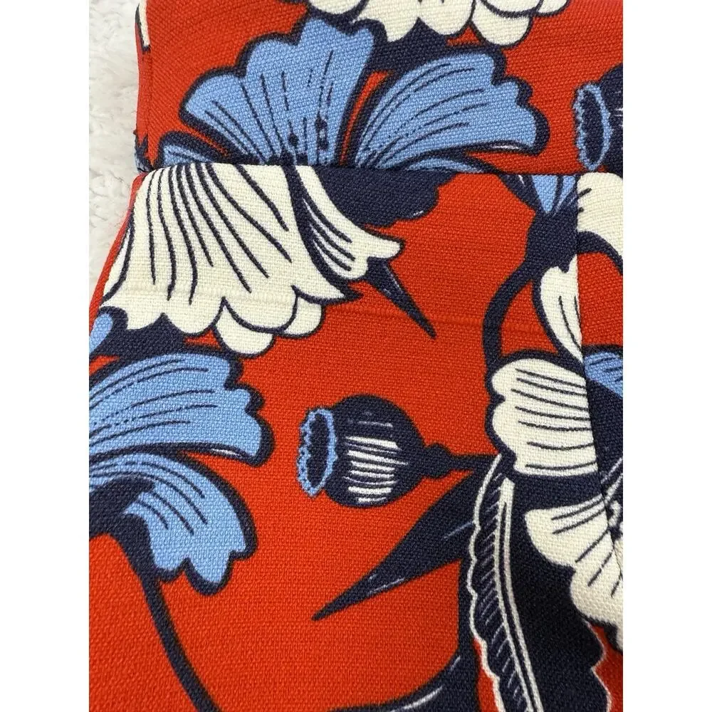 J.Crew Pencil Skirt Womens 2 Red White Blue Floral Ponte Knit Lined Knee Length